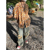 Threebooy Retro Floral Boyfriend Summer New Patchwork Shirt Collar Button Comfortable and Loose All Match Casual Short Sleeved Shirts