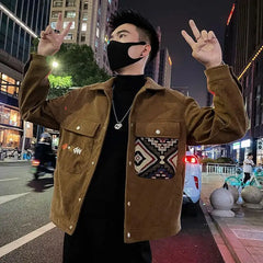 Threebooy Trendy Brand Handsome Corduroy Jacket Men Trendy Casual Embroidered Jacket New Men Clothing Jackets