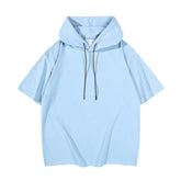 Threebooy Men's Solid Color Hooded Short Sleeve T-shirt Loose Breathable Summer Casual Hoodie