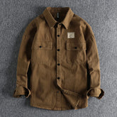 Threebooy Heavy Cotton Men's Twill Woven Vintage Cargo Long Sleeve Shirt Jacket Autumn Winter Work Style Casual Versatile Youth Shirt Coat