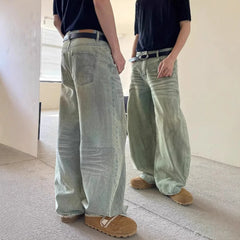 Threebooy Summer New Men's Solid Color Korean Jeans Y2k Harajuku Retro Casual Fashion Trend Street Hip-hop Simple Loose Men's Bottoms