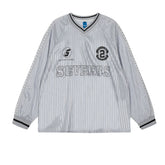 Threebooy Vintage Jersey T-Shirt Men Y2K Graphic Letter Print Sport Breathable Tshirt Streetwear Harajuku Hip Hop Casual V-Neck Top Male