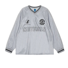 Threebooy Vintage Jersey T-Shirt Men Y2K Graphic Letter Print Sport Breathable Tshirt Streetwear Harajuku Hip Hop Casual V-Neck Top Male