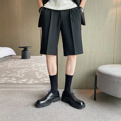 Threebooy Pleated Shorts Men Summer White Shorts Korean Fashion Casual Shorts Work Wear Clothes Breathable Comfort Slim Fit Bermudas