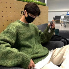 Threebooy Men Panelled Sweater Autumn Winter Top O Neck Thick Warm Pullover Knitwear Japanese Chic Male Casual Jumper