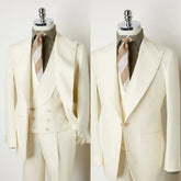 Threebooy Beige Men's Suit 3 Pieces Blazer Vest Pants One Button Peaked Lapel Business Slim Fit Tuxedo Formal Wedding Groom