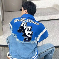 Threebooy Retro Harajuku Patchwork Y2k Baseball Jean Jacket Casual Loose Couple Coat Hip Hop High Street Denim Jacket Women Streetwear
