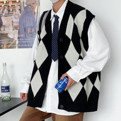 Threebooy Windproof Open Front Button V Neck Vest Waistcoat Men Warm Soft Coat Autumn Winter Top Sleeveless New Basic Casual Knit Cardigan