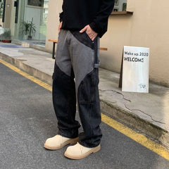 Threebooy Y2K Jeans Men Patchworks Mid Waist Denim American Street Wear Contrast Color Male's Fashion Cargo Jeans
