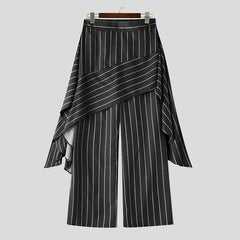 Threebooy Men's Irregular Pants Striped Elastic Waist Joggers Ruffle Trousers For Man Streetwear Loose Fashion Casual Pantalones
