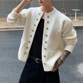 Threebooy Winter New Men's Solid Color Long-Sleeved Cardigan Sweater American Retro Fashion Trend High Street Casual Niche Men's Top