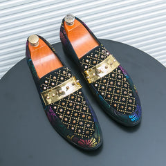 Threebooy Men's Black Rhinestone Studded Loafers Slip on Large Size 38-47 Colorful Print Formal Party Nightclub Flat Shoes Luxury Loafers