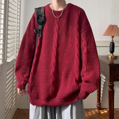 Threebooy Twist Round Neck Sweater and Sweater for Men Trendy Brand Lazy Style Retro Top