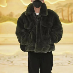 Threebooy Cold-Resistant And Warm Fashion Korean Style Plush Jacket Mens Autumn And Winter Thickened Fashionable Imitation Rabbit Fur Coat