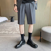 Threebooy Pleated Shorts Men Summer White Shorts Korean Fashion Casual Shorts Work Wear Clothes Breathable Comfort Slim Fit Bermudas