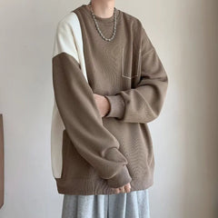 Threebooy Fall Spring Color Block Loose Crew Neck Sweatshirt Women Casual Long Sleeve Pullover Tops