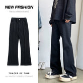 Threebooy New Men's Patchwork Bootcut Jeans Elastic Waist Vintage Classic Blue Black Denim Trousers Fashion High Street Korean Male Pants