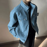 Threebooy Short Spring Stand Collar Loose Sleeve Top American High-end Neutral Versatile PU Leather Jacket Fashion Trendy Design Jacket