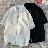 Threebooy Niche Design Zipper Shirt Men's Short-sleeved Summer 2025 New Waffle High-end Casual Shirt Hip Hop Unisex Zipper Blouse