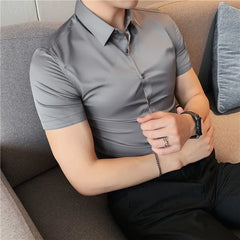 Threebooy clothing Men's High-Grade Summer Leisure Dress Shirts/Male Slim Fit Business Short Sleeve Shirt Tops Plus size S-4XL