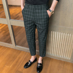 Threebooy New Style Male Spring Slim Fit Business Suit Trousers/Men's Fashin Office Plaid Leisure Suit Pants/groom Wedding Suit Pants