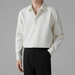 Threebooy New Men Luxury Korean Style Shirts Casual Long Sleeve Drapped Solid Color Button-down Cardigan Fashion Business Leisure Blouse