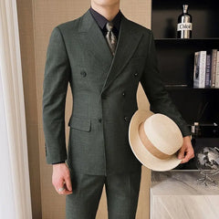 Threebooy Retro Double Breasted Suit For Men British Style Slim Fit Flowing Handsome Tuxedos For Men 2 Piece Set Business Commuting
