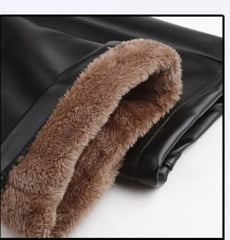 Threebooy New winter motorcycle pants simple warm large pockets thickened PU leather pants men's windproof pantalones de cuero 가죽바지 남성바지