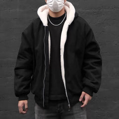Threebooy Men Cotton Thick Casual Plus Velvet Hooded Jacket Streetwear Fashion Warm Campus Versatile Daily Male Jacket Men'S Clothing