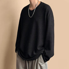 Threebooy Spring New Striped Textural T-shirt For Men Long Sleeve Simple All-match Tops Korean Casual Solid Color Male Female Loose Tees