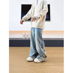 Threebooy Men's Denim Pants Male Jeans Patchwork Personalized panhandler pants Straight Casual Menwear Loose Wide Leg Trousers 2025 New