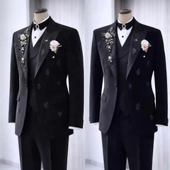 Threebooy Luxury Beaded Wedding Groom Tuxedos 2 Piece Blazer Pants Peak Lapel One Button Formal Occasion Prom Party Banquet