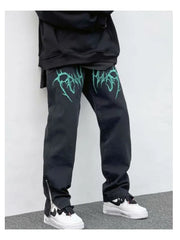 Threebooy HIP HOP Letter Oversize Jeans Trendyol Youth Scratches Print Men Trends Clothes Woman Baggy Pants Korean Clothing Casual Streetwear
