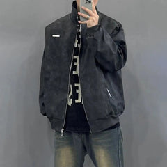 Threebooy Mens Leather Jacket Metal Zipper Pocket Windproof Leather Jacket Winter Casual High Street Versatile Coat Couple's Costume