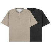 Threebooy Cotton Breathable Buttoned Crew Neck Tshirt men Casual Comfort Lightweight Fashion Tee Top Basic Menswear Classic Plain tShirt