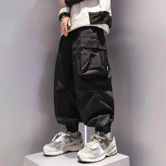 Threebooy Mens Large Pocket Cuff Overalls 2025 Spring And Autumn New Fashion Solid Color Trend Handsome Functional Loose Casual Pants Men