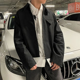 Threebooy Short Lapel Jacket Men's Spring Autumn Vintage Handsome High Street Jacket Men Women's Versatile Preppy Zipper Up Coat