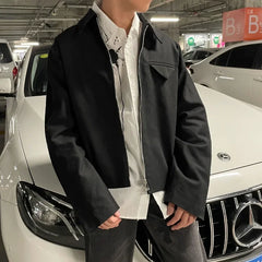 Threebooy Short Lapel Jacket Men's Spring Autumn Vintage Handsome High Street Jacket Men Women's Versatile Preppy Zipper Up Coat