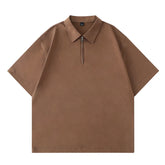 Threebooy Summer Men's Short Sleeve T-Shirts Half Zipper Turn Down Collar Cotton Solid Loose Tshirt Male Breathable Business Casual Tops