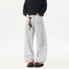 Threebooy Spring Men Denim Pants Straight Droop Vintage Loose Bottom Straight Wide Leg Casual Male Trousers Korean Style baggy jeans