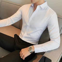 Threebooy Mens Long Sleeve Shirts Casual Slim Fit Men Dress Shirts Solid Color Formal Business Social Clothing Blouse Plus Size S-3XL