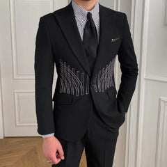 Threebooy High Quality Embroidery Patterns Suit Two Piece Wedding Party Suit Groom Banquet Suit Slim Costume Homme Mariage