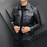 Threebooy Spring Leather Jacket Men Motorcycle Jacket Slim Fit Male Autumn Faux Leather Coat Men's Casual Zipper Windbreaker Clothes