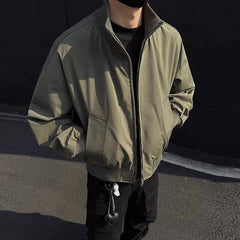 Threebooy Men's Military Green Flight Jacket Spring Cleanfit American Fashion Cropped Baseball Coats Loose Stand-up Collar Outerwear M-3XL