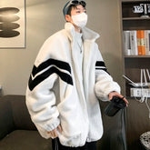 Threebooy Striped Berber Fleece Jacket Men Stand Collar Winter Parka Coat Men Casual Loose Thick Warm Jackets Man Plus Size 3XL-M