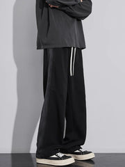 Threebooy New Men's Fashion Baggy Straight Casual Pants Classic Solid Color Streetwear Sweatpants Wide Leg Trousers Male Trendy Brand