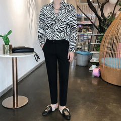 Threebooy Korean Version Zebra-stripe Sense of Design Trend Handsome Loose Hipster Retro Versatile Sexy Men's Shirt Spring Autumn