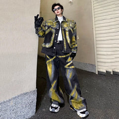 Threebooy Men's High Streetwear Artistic Denim 2-Piece Set