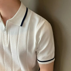Threebooy Summer Korean Style Men's Half Zip-up Casual Knitted Top Short Sleeves Lapel Trendy Fashionable Knitted Polo Shirt