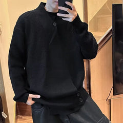 Threebooy Winter Korean Fashion Slanted Button Cardigan For Man Casual Loose V-neck Knitted Sweaters High Street Y2K Knitwear Jacket